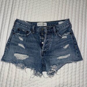 Denim Forum Blue Jean Shorts Distressed High-Waisted Ex Boyfriend